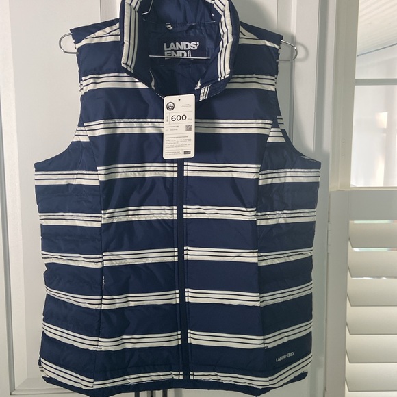 Lands' End Navy and White Puffer Vest - Picture 2 of 3